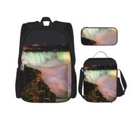 WenDang Niagara Falls Double Shoulder Bag Set with Lunch Bag and Pencil Case, fit for Shopping, Outdoor Sports