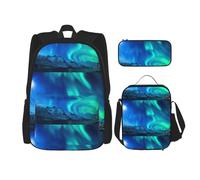 WenDang Northern Lights Double Shoulder Bag Set with Lunch Bag and Pencil Case, fit for Shopping, Outdoor Sports
