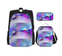 WenDang Northern Lights Painting Double Shoulder Bag Set with Lunch Bag and Pencil Case, fit for Shopping, Outdoor Sports