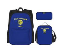 WenDang Oregon State Flag Double Shoulder Bag Set with Lunch Bag and Pencil Case, fit for Shopping, Outdoor Sports