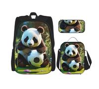 WenDang Panda Double Shoulder Bag Set with Lunch Bag and Pencil Case, fit for Shopping, Outdoor Sports
