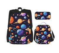 WenDang Planet Pattern Double Shoulder Bag Set with Lunch Bag and Pencil Case, fit for Shopping, Outdoor Sports