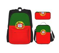 WenDang Portuguese Flag Double Shoulder Bag Set with Lunch Bag and Pencil Case, fit for Shopping, Outdoor Sports