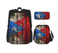 WenDang Puerto rico Wallpaper Flag Double Shoulder Bag Set with Lunch Bag and Pencil Case, fit for Shopping, Outdoor Sports