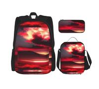 WenDang Red Sky at Night Starry Double Shoulder Bag Set with Lunch Bag and Pencil Case, fit for Shopping, Outdoor Sports