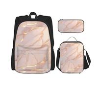 WenDang Rose Gold Marble Double Shoulder Bag Set with Lunch Bag and Pencil Case, fit for Shopping, Outdoor Sports