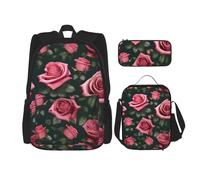WenDang Rose Skull Eyes Double Shoulder Bag Set with Lunch Bag and Pencil Case, fit for Shopping, Outdoor Sports