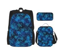 WenDang Sea Turtle-Blue Double Shoulder Bag Set with Lunch Bag and Pencil Case, fit for Shopping, Outdoor Sports