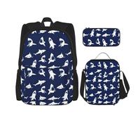WenDang Shark Pattern with Various Gestures Double Shoulder Bag Set with Lunch Bag and Pencil Case, fit for Shopping, Outdoor Sports