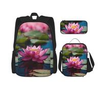 WenDang Spirit of The Lotus Double Shoulder Bag Set with Lunch Bag and Pencil Case, fit for Shopping, Outdoor Sports