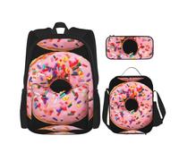 WenDang Strawberry Donut Double Shoulder Bag Set with Lunch Bag and Pencil Case, fit for Shopping, Outdoor Sports
