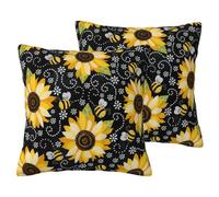 WenDang Sunflower Bees print 2 Pack Imitation Linen Pillowcases, fit for Sofa and Bed, for Modern Home Decor
