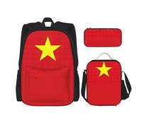 WenDang Vietnamese Flag Double Shoulder Bag Set with Lunch Bag and Pencil Case, fit for Shopping, Outdoor Sports