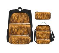 WenDang Wheat Field Double Shoulder Bag Set with Lunch Bag and Pencil Case, fit for Shopping, Outdoor Sports