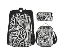 WenDang Zebra Print Double Shoulder Bag Set with Lunch Bag and Pencil Case, fit for Shopping, Outdoor Sports