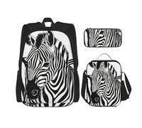 WenDang Zebra Print Double Shoulder Bag Set with Lunch Bag and Pencil Case, fit for Shopping, Outdoor Sports