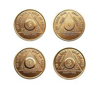 Wendells Set of 4 AA Alcoholics Anonymous 30 90 Days 1 3 6 9 Months Medallions Chips Coins Bronze