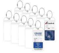 Wendergo 10 PCS Cruise Luggage Tag Holders Baggage Suitcase Label Travel Accessories Clear Waterproof PVC Pouch with Zip Seal & Steel Loops Tags for All Ships (7.2*3.46Inch) (10)