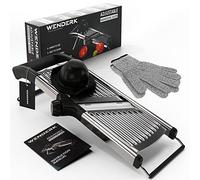 WENDERK Adjustable Stainless Steel Mandoline Food Slicer with Cut Resistant Gloves [Upgraded] - Professional Handheld Kitchen Mandolin Julienne Cutter to Slice Vegetables Fruits Chips French Fry