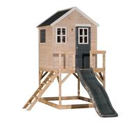 Wendi Toys M22G Outdoor Wooden Playhouse with 90 cm Platform, 177 cm Plastic Slide, Shutters, 3 Windows, 290x200x242 cm, Grey - Premium Quality Timber, Outdoor Play Equipment, Garden Toys for Kids