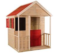 Wendi Toys M5R Wooden Playhouse for Kids Outdoor, Functional Shutters, Blackboard, Veranda & Toy Shelf, 120x120x155 cm, Red - Durable Garden Playhouse, Outdoor Play Equipment for Children