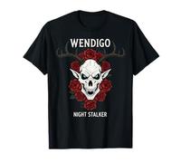 Wendigo Night Stalker Skull Roses Gothic Design T-Shirt