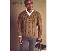 Wendy Aran Knitting Pattern for Mens Cable Knit V Neck Sweater Jumper (6167)