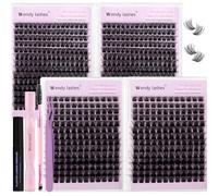 WENDY LASHES Cluster Lashes Kit, C3+C3+C9+C9 Eyelash Clusters C-Curl Fluffy Individual-Eyelashes 10-18mm Wispy Lashes Individual Cluster Natural Look DIY Lash Extensions Kit