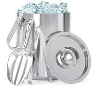 WENEGG Double Walled Stainless Steel Insulated Ice Bucket 2 L with Lid, Ice Tong, Scoop, Round Double Wall Ice Bucket Wine Bucket for Home Bars, Pubs, Clubs, Restaurants, BBQs and Picnics