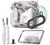 wenew Compatible with AirPods Pro 2nd/1st Generation Case Cover with Phone Stand, Cleaner, Clip, Compatible with Magsafe, One-Click Pop Open Lock iPod Pro Charging Case (Gray, AirPods Pro & Pro 2)