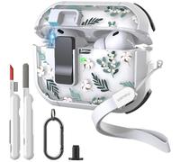 WENEW for AirPods Pro 3 Case (2025) Cover Secure Lock Automatic Snap Switch Clip Cleaner Kit Lanyard Women Stylish Flower Aromr Hard Shell Full Body Front LED Visible (Green Leaves, AirPods Pro 3)
