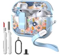 WENEW for AirPods Pro 3 Case (2025) Cover Secure Lock Automatic Snap Switch Clip Cleaner Kit Lanyard Women Stylish Flower Hard Shell Full Body Front LED Visible (Blue, AirPods Pro 3)