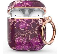 wenew Protective Case Cover for Apple Airpods 2 AirPods 1, Cute Patterns Shockproof Hard Case with Portable Keychain for Women Girls kids Men (Gold Purple)