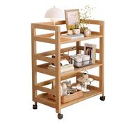 WENFEN Rolling Storage Cart Wooden nizer with Wheels Mobile Shelf Trolley for Bathroom Kitchen & Laundry 80x60cm Natural Wood Service Cart