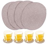 WENFOME 4 Pack Oval Woven Placemats, Mix Brown Cotton Plate Chargers with 4 Pack Round Coasters, Thick Heat Insulation Mats Household Table Mats Braided Bowl Mats Fabric Rustic Placemats for Dining