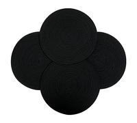 WENFOME 4 Pack Round Woven Placemats,13.8 inch Plate Chargers Black Thick Place Mats Cotton Rope Braided Tablemats Rattan Tablemats Black Weave Placemats for Dining Table