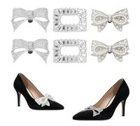 Wenfubrixa 3 Pairs Rhinestone Shoe Clips, Bow Square Rhinestone Sneaker Charms, Detachable Elegant Shoe Charm for Women, Crystal Buckles for Heels Jewelry Decoration (White, Silver)