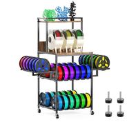Wenfubrixa 3D Printer Table with Filament Storage, Rolling Printer Stand with Wheels for Desk, Sturdy Metal & Wood Filament Shelf Rack Spool Holder Cart for Workshop Studio Office (3 Tier)