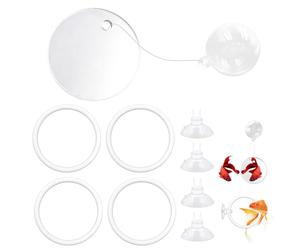 Wenfubrixa Betta Toys for Aquarium with Betta Mirror, 4 Pcs Enrichment Fish Feeding Rings for Small Tank, Aquarium Toys for Fish Training, Exercising, Turtle Enrichment (White)
