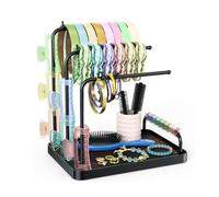 Wenfubrixa Headband Organizer, Adjustable Angle Hair Tie Holder, Metal Claw Clip Organizer, Hair Hoop Display Stand, Hair Ropes Bow Accessories Storage for Scrunchie Bracelet Bangles Necklace (Black)