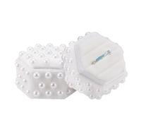 Wenfubrixa Hexagon Shape Ring Box Wedding Day, White 3 Slots Ring Case with Pearl, Small Vintage Velvet Jewelry Box with Detachable Lid for Wedding Proposal Engagement Photography Ceremony (White)