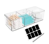 Wenfubrixa Square Qtip Holder, 3 Compartments Cotton Ball Holder, Box with Lid in Bathroom, Qtip Dispenser Containers for Cotton Swabs, Make Up Pads, Cotton Ball (Clear)