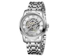 WENFVVIN Men Skeleton Watches Reloj Mechanical Hand Winding Stainless Steel Luminous Roman Numerals Analog Watch, Silver