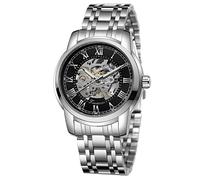 WENFVVIN Men Skeleton Watches Reloj Mechanical Hand Winding Stainless Steel Luminous Roman Numerals Analog Watch, Black