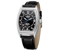 WENFVVIN Men's Automatic Mechanical Calendar Date Luminous Tonneau Wrist Watch with Black Leather Strap, Black