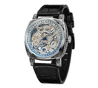 WENFVVIN Men's Vintage Watch Automatic Clock Fashion Luxury Steampunk Skeleton Leather Strap Wrist Watch, Silver