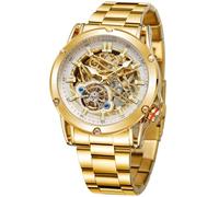 WENFVVIN Men's Waterproof Big Face Automatic Strong Tourbillon Skeleton Self Wind Wristwatch, Gold2