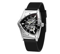 WENFVVIN Men's Waterproof Mechanical Skeleton Retro Triangular Wrist Watch with Silicone Strap, Silver
