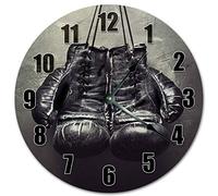 WengBeauty Fashion Wooden Wall Clock Silent Non Ticking Old Boxing Gloves Clock Round Wall Clock for Living Room Kitchen Home Bedroom Decoration 10 inches