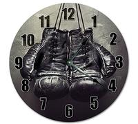 WengBeauty Fashion Wooden Wall Clock Silent Non Ticking Old Boxing Gloves Clock Round Wall Clock for Living Room Kitchen Home Bedroom Decoration 12 inches